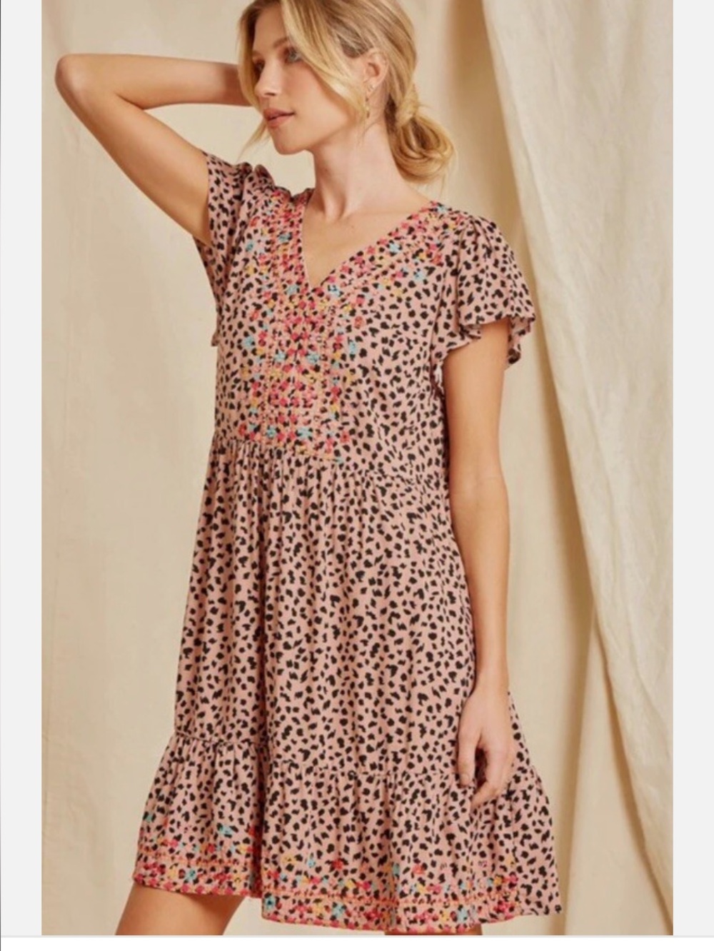 Savanna Jane Dress Women Large Leopard Print embroidered Mid Dress Summer - Picture 1 of 12